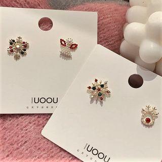 Non-matching Rhinestone Snowflake & Deer Stud Earring