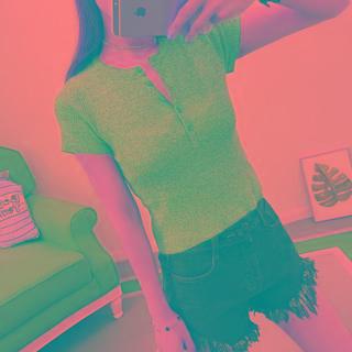 Button-up Short-sleeve Crop Top