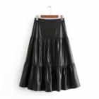 Tiered Faux Leather Midi A-line Skirt
