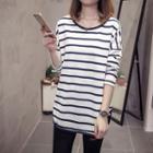 Long-sleeve Drop-shoulder Stripe T-shirt