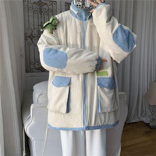 Two-tone Corduroy Zip-up Jacket