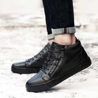 Genuine-leather Zip-detail Lace-up Sneakers