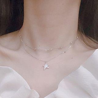 925 Sterling Silver Star Pendant Layered Choker As Shown In Figure - One Size