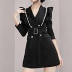 Rhinestone-accent Belted Double-breasted Mini A-line Blazer Dress