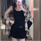 Drawstring Tank Dress / Plaid Shirt