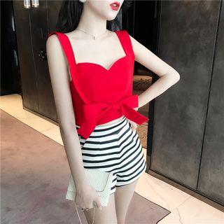 Plain Bow-accent Camisole Top / Striped High-waist Shorts