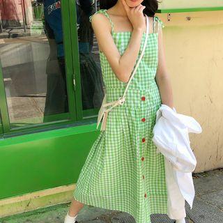Checked Midi Spaghetti Strap Dress