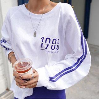 Set: Letter-print Oversized Pullover + Contrast-trim Midi Skirt