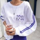 Set: Letter-print Oversized Pullover + Contrast-trim Midi Skirt