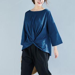 Plain Round-neck Cropped Sleeve Shirt