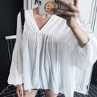 V-neck Balloon-sleeve A-line Top