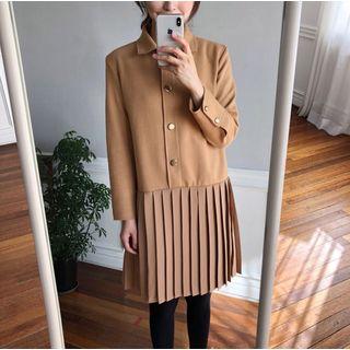 Pleated Buttoned Shift Dress