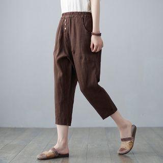 High-waist Linen Cropped Straight-leg Pants