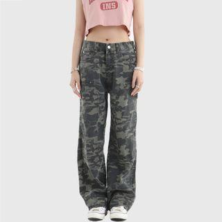 High-waist Camo Jeans