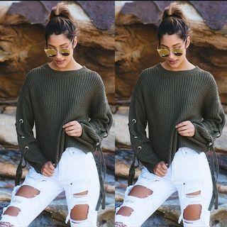 Lace-up Sleeve Sweater