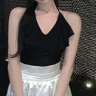 Halter-neck Ruffle Trim Top / Satin Skort
