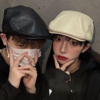 Couple Matching Faux-leather Newsboy Cap