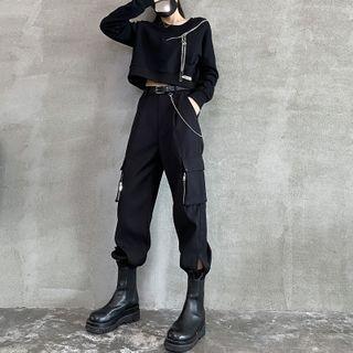 High-waist Lettering Harem Cargo Pants