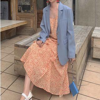 Plain Blazer / Spaghetti-strap Asymmetric A-line Dress