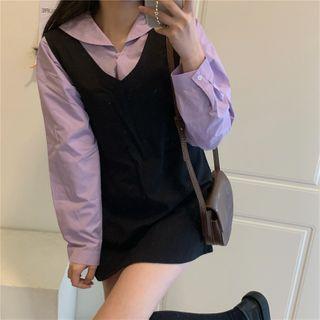 Long-sleeve Blouse / Mini A-line Overall Dress