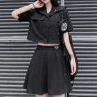 Set: Pocket Detail Short-sleeve Shirt + Mini A-line Skirt
