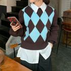 Argyle Cropped Loose-fit Sweater