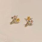 Flower Stud Earring 1 Pair - Yellow & Pink Flowers - Gold - One Size