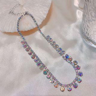 Rhinestone Fringed Necklace Iridescent Purple - One Size