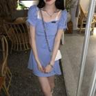 Lace Camisole / Puff-sleeve Plain Mini Dress