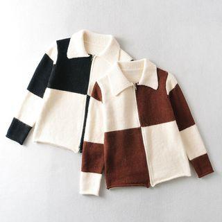 Collared Check Zip-up Cardigan