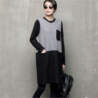 Color-block Wool Blend Shift Dress