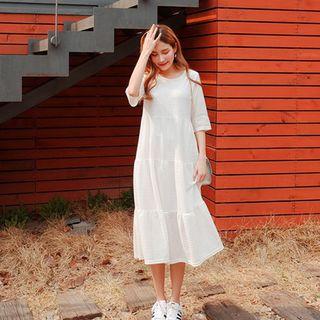 Elbow-sleeve Tiered A-line Dress