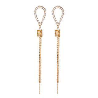 Rhinestone Alloy Fringed Earring E1703-3 - Gold - One Size