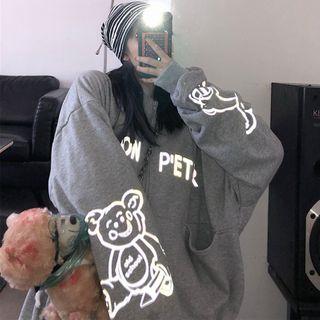 Lettering Bear Print Zip-up Jacket