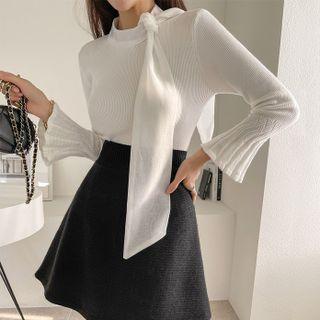 Detachable Scarf-neck Rib-knit Top