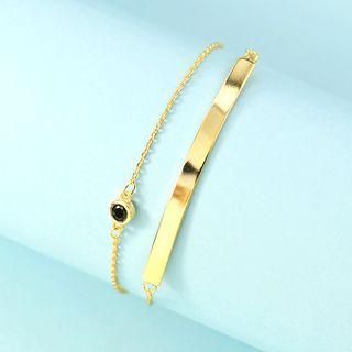 Faux Crystal Alloy Layered Bracelet Gold & Black - One Size