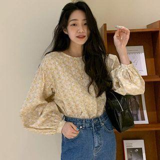 Puff-sleeve Flower Print Blouse / Camisole Top