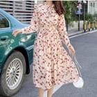 Floral Long-sleeve Midi Dress / Slipdress