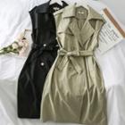 Double-breasted Sleeveless Trench Coat With Belt