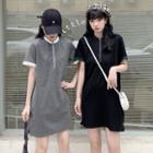 Short-sleeve Half Zip Mini A-line T-shirt Dress
