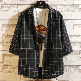 Short-sleeve Plaid Print Shirt