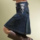 Box-pleat Denim Skirt