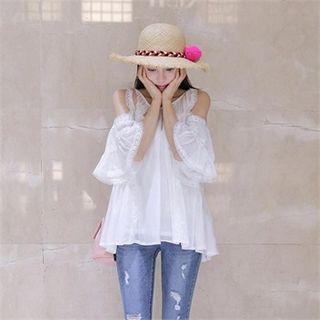 Set: Lace-trim A-line Top + Camisole Top