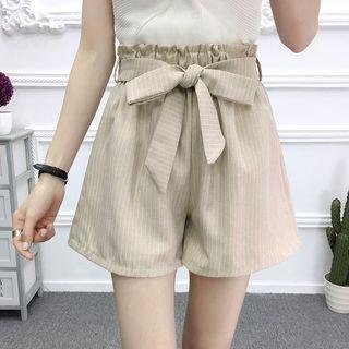 Pinstriped Shorts With Sash