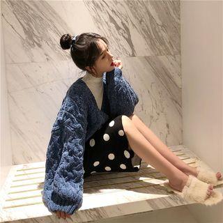 Plain Loose-fit Cardigan / Dot Knit Skirt
