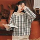 Collared Plaid Sweater / Midi A-line Skirt