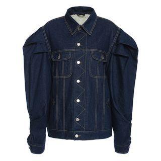 Puff-sleeve Fleece-lined Denim Jacket