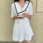 Pleated Short-sleeve Shirt Dress