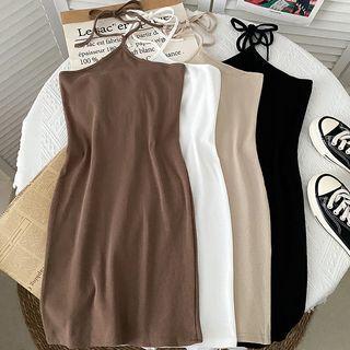 Plain Lace-up Skinny Dress