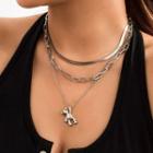 Set Of 3: Bear Pendant Alloy Necklace / Alloy Choker (various Designs) Set Of 3 - Silver - One Size